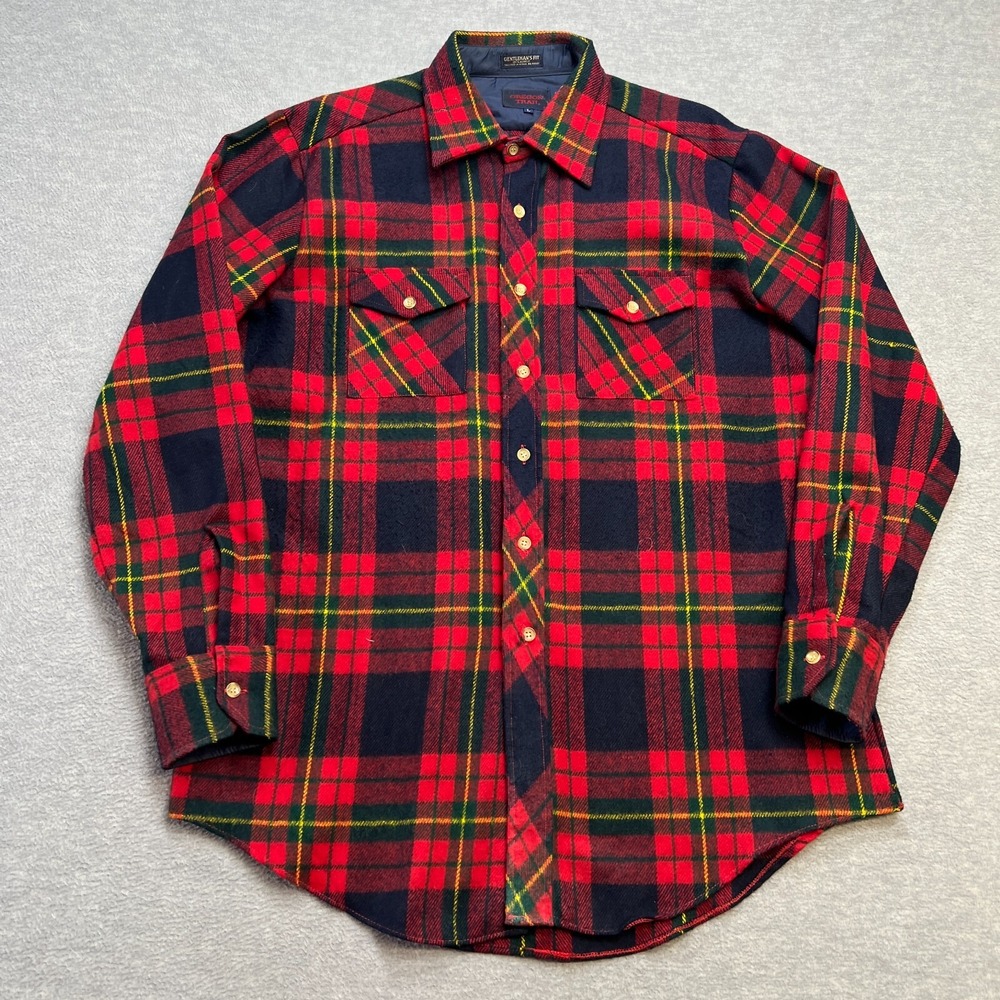 Vintage Oregon Trail Shirt Mens Large Red Tartan Plaid Flannel Acrylic Overshirt